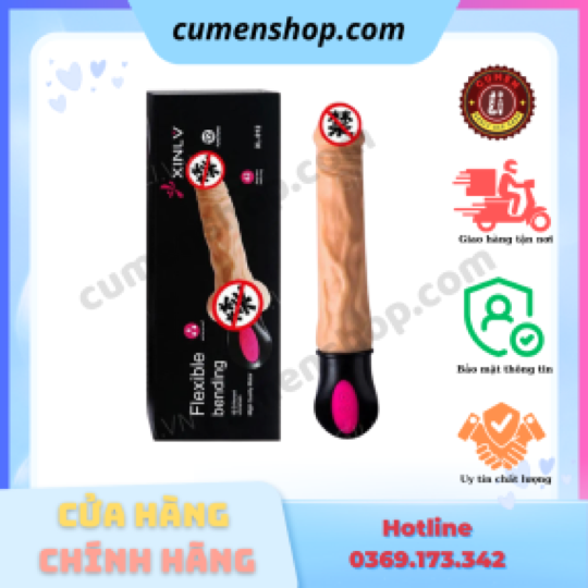 Dương vật giả XinLV Flexible Bending rung phát nhiệt chính hãng